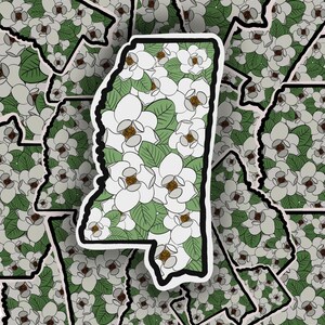 Magnolia Sticker, Mississippi Gifts, Mississippi State Sticker, Flower Stickers Laptop, College Student Gift, Floral Stickers Waterproof