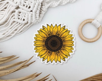 Waterproof Sunflower Sticker, Floral Laptop Decal, Tumbler Sticker