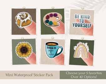Cute Small Sticker Pack of 5, Mini Stickers Waterproof, Phone Case Stickers, Small Flower Stickers, Christian Quote Sticker Pack Laptop