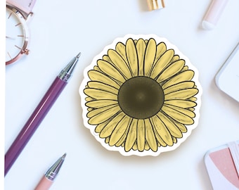 Yellow Daisy Vinyl Sticker, Waterproof Floral Art