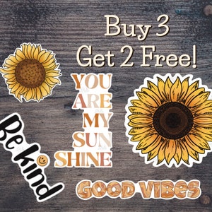 Sunflower Sticker Pack Aesthetic, Laptop Sticker for Water Bottle, Sunshine Gift Box, Be Kind Decal, Boho Sticker,Sticker Bundle for Planner