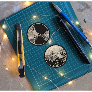 Line Art Landscape Sticker Set; Vinyl Decal Duo