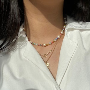 Bunte Süßwasser Perle Perlen Halskette, Perlen Halskette, Perlen Halskette, Rocailles Schmuck, Geschenke für Sie/Ihn, Perlen Halsband