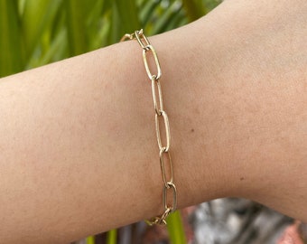 18K Gold Plated Paperclip Bracelet, Adjustable Link Jewelry, Gold Plated Jewelry