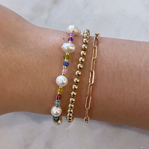 Freshwater Pearl Beaded Bracelet, Pearl Bracelet, Seed Bead Jewelry, Beach Bracelet, Colorful Summer Bracelet