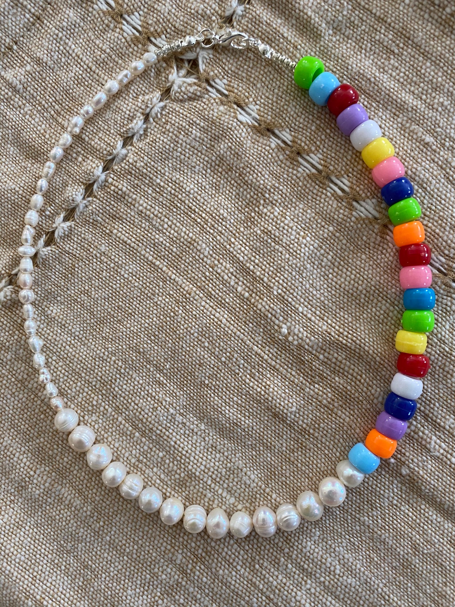 Rainbow Pony Bead Freshwater Pearl Beaded Necklace Beaded - Etsy