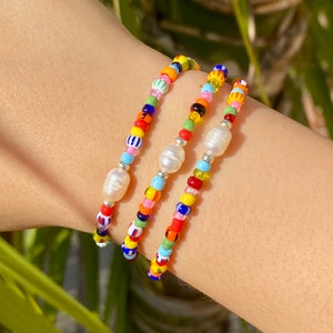 Freshwater Pearl Beaded Bracelet, Beaded Bracelet, Pearl Bracelet, Seed Bead Jewelry, Beach Bracelet, Genuine Pearl Stretch Bracelet image 2