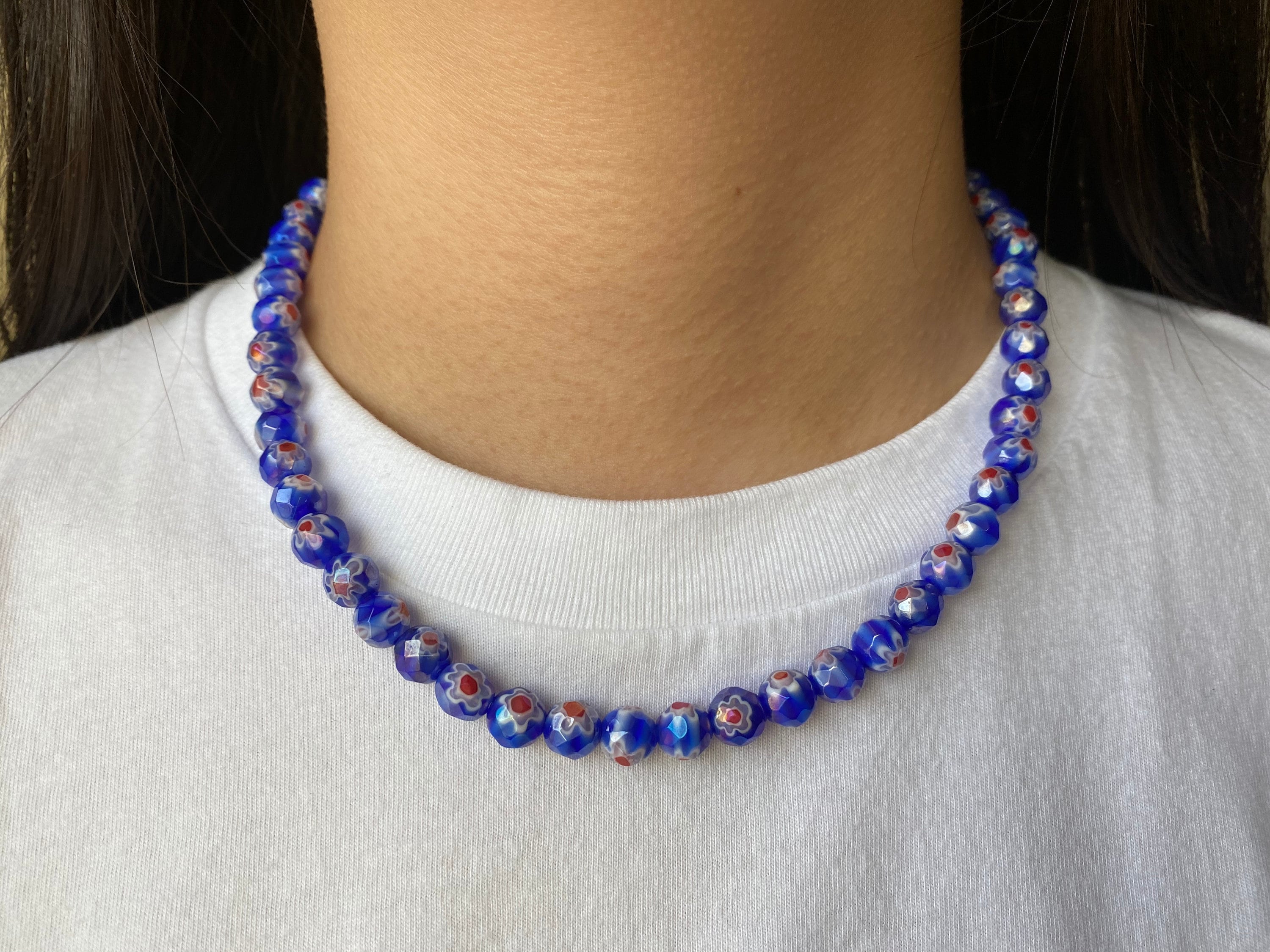 Millefiori Flower Glass Beaded Necklace Blown Glass Jewelry Etsy