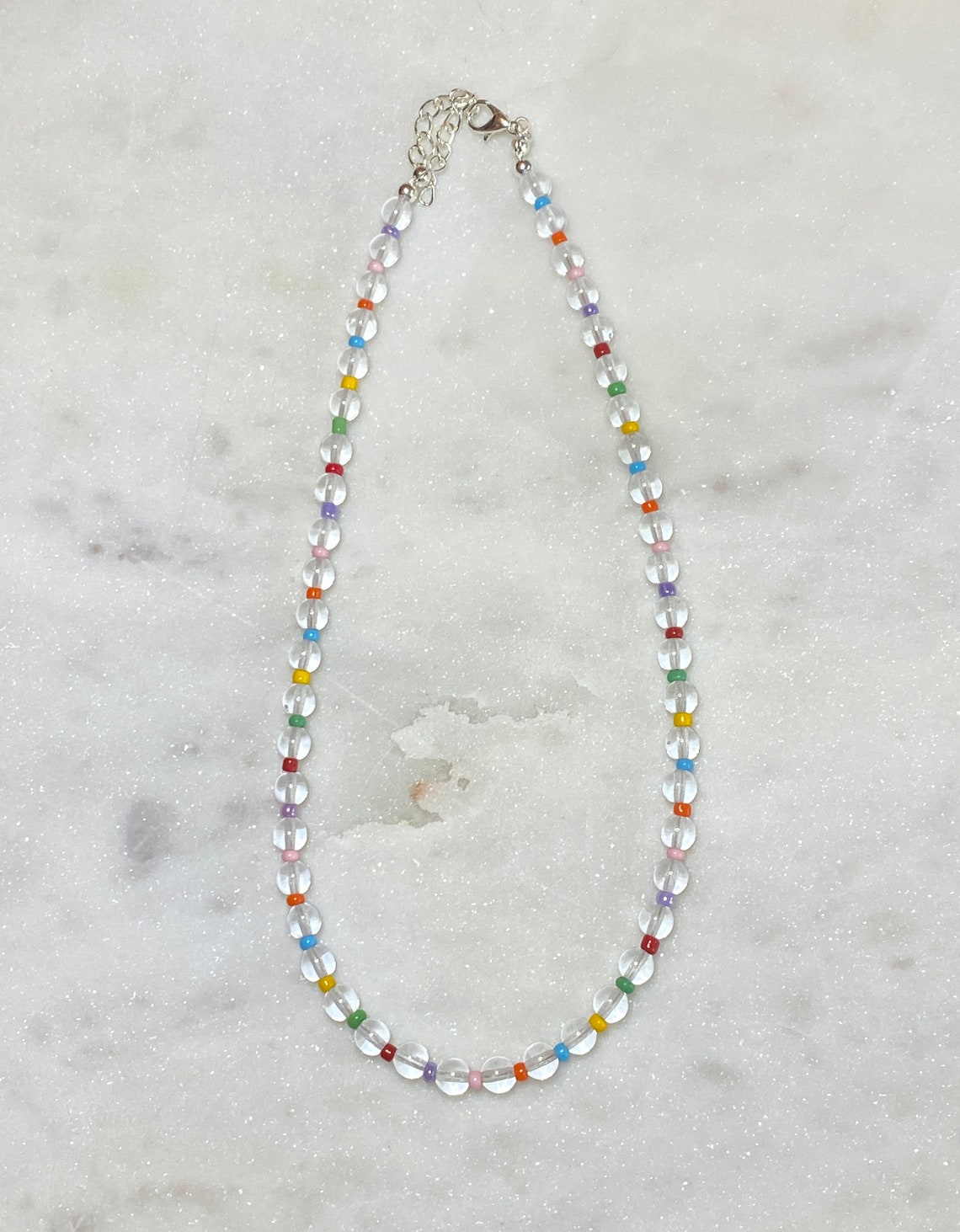 Clear Round Rainbow Beaded Necklace Gifts for Her/him Beaded Etsy