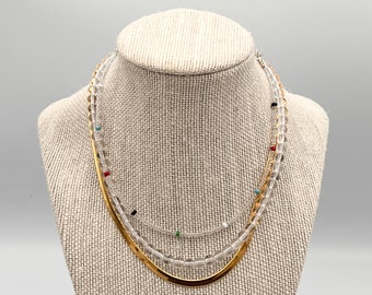 3mm 18k Gold Plated Brass Herringbone Chain Necklace, Flat Snake Chain, Choker