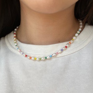 Rainbow Freshwater Pearl Beaded Necklace, Beaded Necklace, Pearl Necklace, Seed Bead Jewelry, Gifts for Her/Him, Beaded Choker image 3