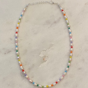 Rainbow Freshwater Pearl Beaded Necklace, Beaded Necklace, Pearl Necklace, Seed Bead Jewelry, Gifts for Her/Him, Beaded Choker image 5