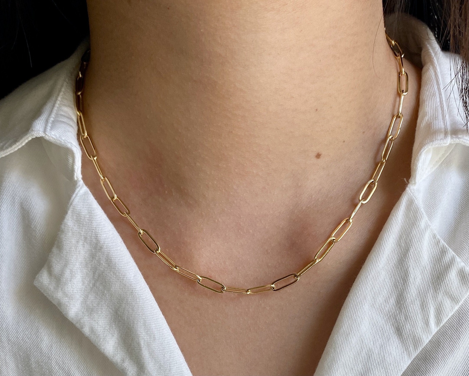 18k Gold Plated Paperclip Necklace Adjustable Link Jewelry Etsy