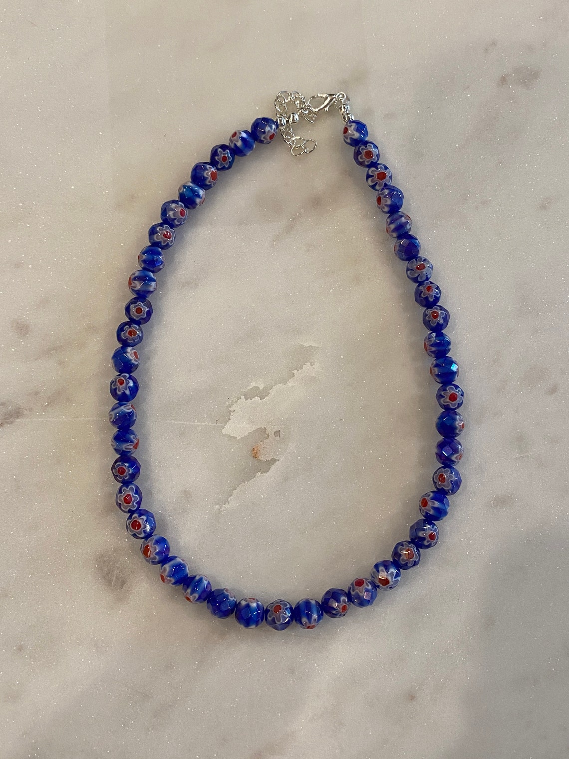 Millefiori Flower Glass Beaded Necklace Blown Glass Jewelry Etsy