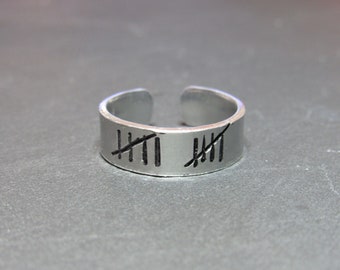 10th wedding Anniversary Gift for husband hand stamped adjustable ring, aluminium tin 10 year anniversary gift for him her ring, men's ring