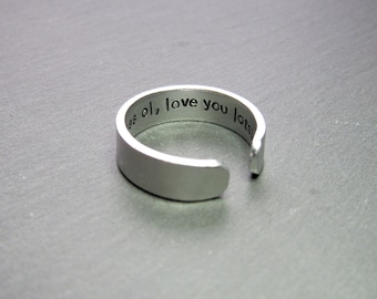 Custom Hidden message hammered Ring adjustable thumbs ring for women, secret message men's ring silver, aluminum hammered ring tiny text