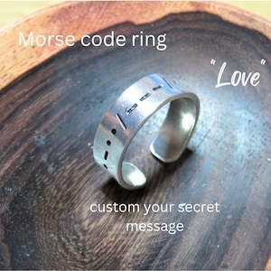 Benutzerdefinierte gehämmert Morse-Code Ring Paare gehämmert Ring verstellbar, Valentinstag Geschenk für ihn geheime Nachricht Herrenring für Frauen, Silberringe
