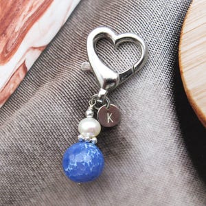 Something blue charm for Bride gift bouquet Charm Real blue Agate pearl charm with initial, wedding shower gift something blue before I do