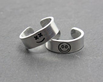 Smiley face ring hand stamped ring, cute Louis Tomlinson inspired ring adjustable men's rings for women, smiley face thumb ring