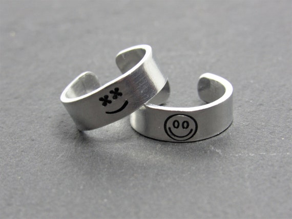 X Smiley Face Ring, 925 Silver Louis Tomlinson Inspired Smiley Engraved Ring