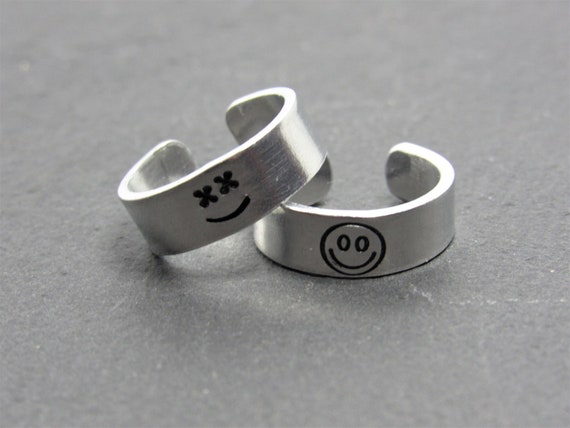 Smiley Face Ring Hand Stamped Ring Cute Louis Tomlinson 