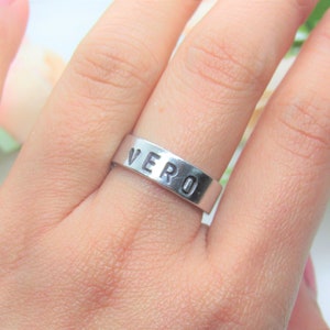 Custom Hand stamped ring, personalised name ring, men's rings for women, adjustable initial ring, Aluminium promise rings, gift for him