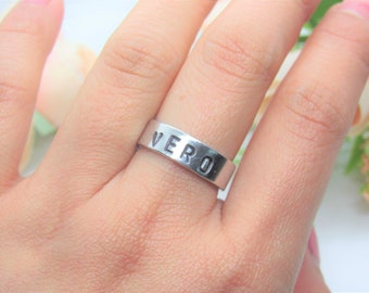 Custom Hand stamped ring, personalised name ring, men's rings for women, adjustable initial ring, Aluminium promise rings, gift for him
