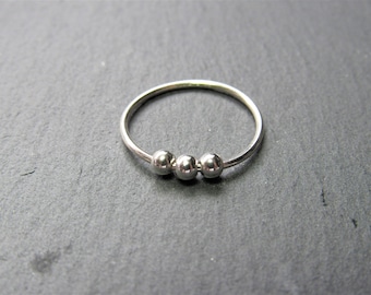 Sterling silver fidget ring anxiety bead ring, silver thumb stacking rings for women, spinner fidget anti stress ring, dainty worry ring