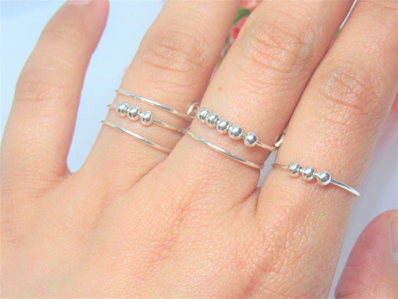 Fidget Ring Sterling Silver Anxiety Bead Ring Spinner Fidget Anti