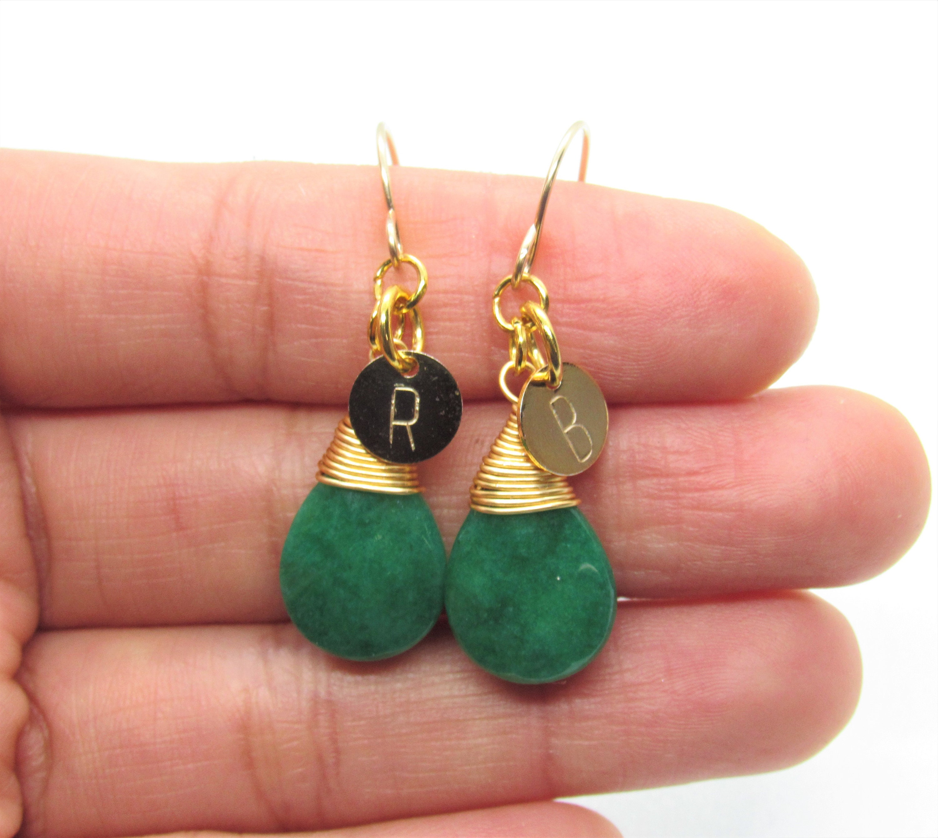 Emerald Green Beryl Earrings Initial Jewelry Custom Earrings Etsy