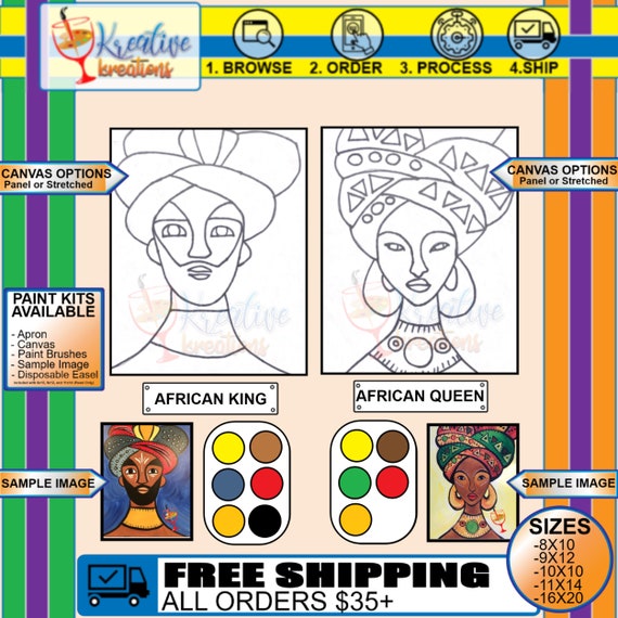 African King / African Queen / Pre-drawn / Outline Canvas | Etsy