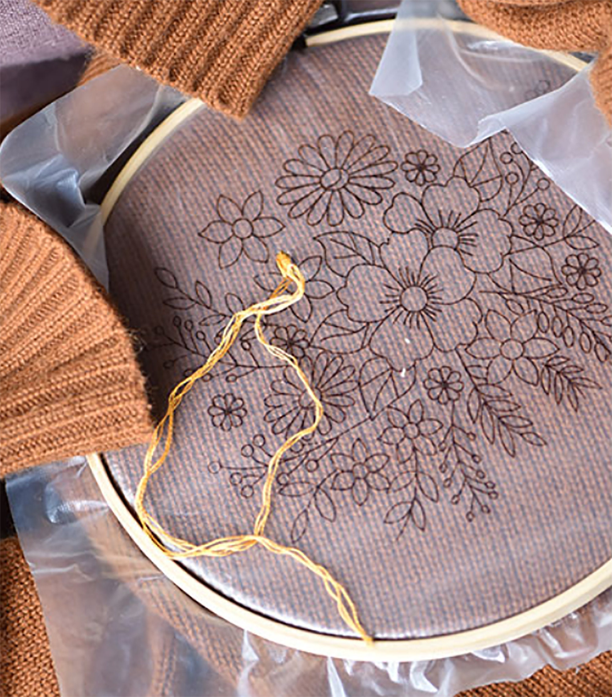 DIY Yarn Fabric Embroidery Kit/ Floral Print Embroidery Etsy