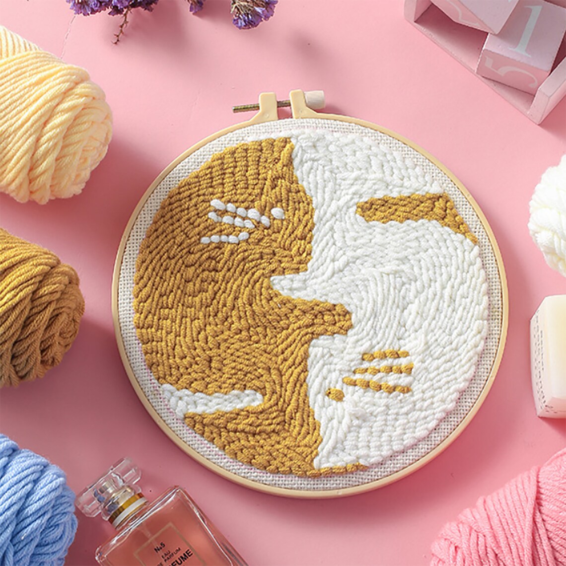 Kidsfriendly Kitty Punch Needle Kit/ Embroidery Cat Material Etsy