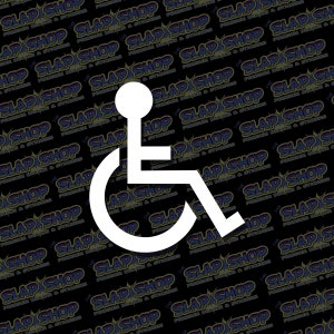 May include: White wheelchair accessibility symbol. This symbol is often used to indicate accessible areas or facilities.