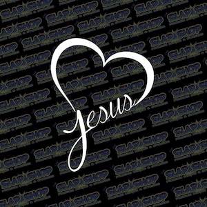 Christian Vinyl Decal | Jesus My Heart Die-Cut Sticker | Religious Car, Laptop & Water Bottle Decal