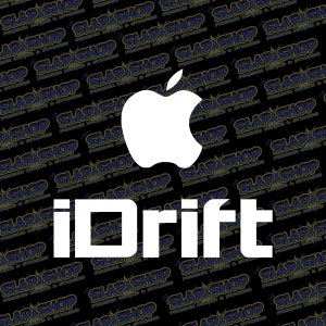May include: White sticker with a stylized apple logo and the text "iDrift" in white letters.