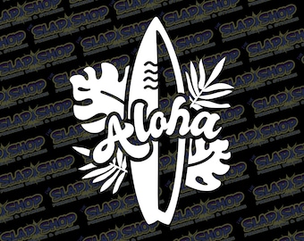 Surf Aloha Vinyl Decal – Hawaiian Surf Sticker for Car or Water Bottle