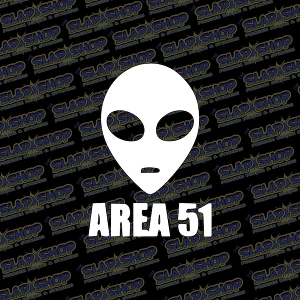 Area 51 Funny Alien Vinyl Decal for Cars Trucks Laptops Phone Water Bottles - Multiple Sizes and Colors Available