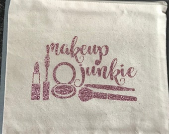 Natural canvas zipper pouch, make up bag, make up brush bag