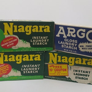 Vintage ARGO NIAGARA New Old Stock Powdered Laundry Starch 16 oz Lot Advertising