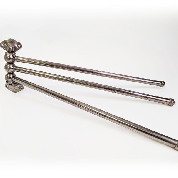 Vintage Art Brass Co NY Swing Arm 3 Large Towel Bar Sturdy Deco Brass/Nickel
