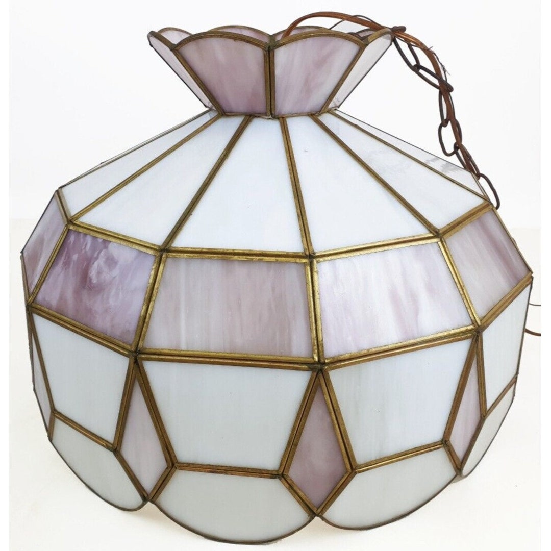 Mid Century Modern Blush Pink & White Stained Slag Glass Swag Lamp ...