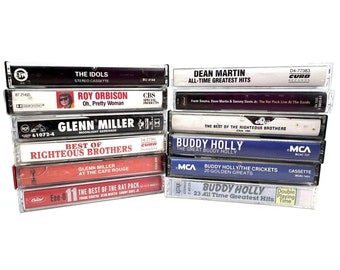 12 Cassette Tapes: 50s/60s Buddy Holly/Roy Orbison/Dean Martin/Rat Pack/Glen M