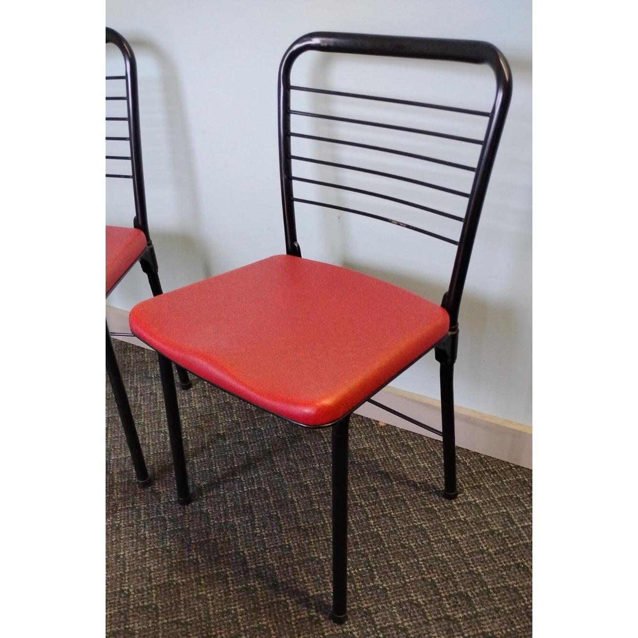 2 50s Hamilton Cosco Red/black Vinyl Fashionfold Folding Chairs