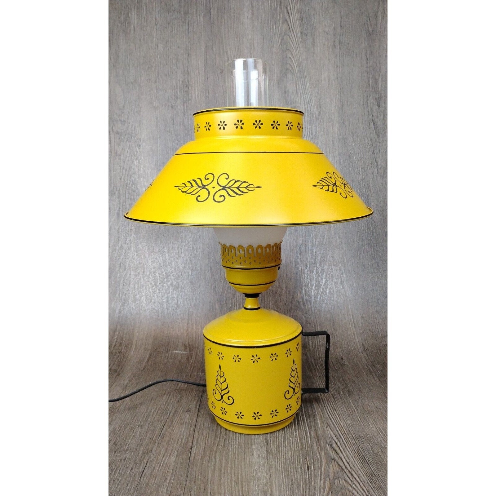 27” Vintage Toleware Mustard Yellow Metal Table Lamp MCM Desk