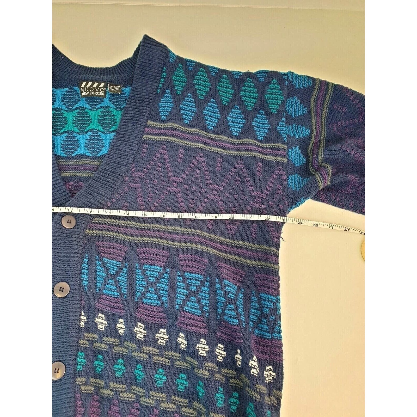 Nuovo New Forces 80s/90s Unisex L/XL Knit Sweater Button Blue