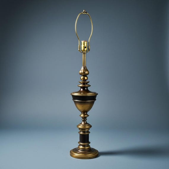 1970s Ethan Allen Lamp Trophy Torch Urn Solid Brass Black Trim
