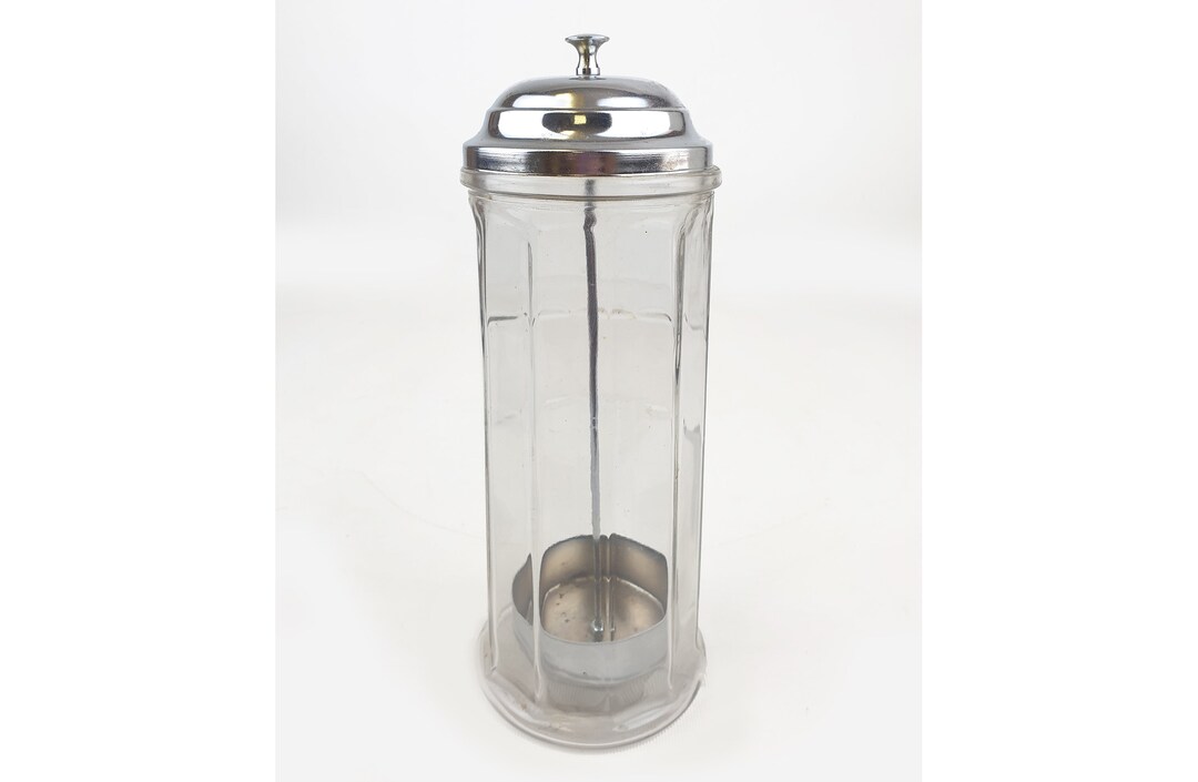 VTG Gemco Glass Straw Holder Container Dispenser Jar 10 Panel Etsy