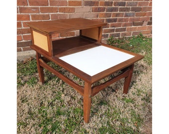 Mid Century Modern Teak & White Laminate Two Tier End Table 29x22x22" Vintage Message For Shipping Quote