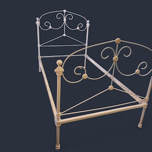 Antique Victorian Iron Twin Size Bed Frame Complete w/Rails Ornate White Paint